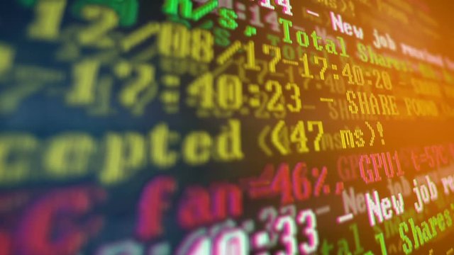 Mining Cryptocurrency process program on display PC. Using Software. Share Found.