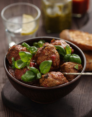 Delicious homemade meat balls in tomato sauce.