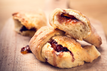 croissants with jam, home baking, shallow depth of field