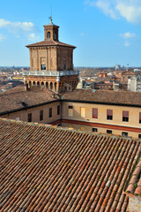 panorama of the historic center seen from the Este castle Ferrara Italy