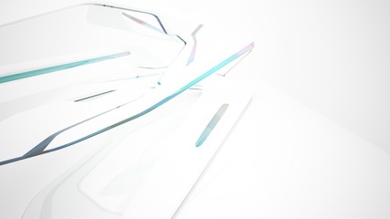 Naklejka premium Abstract white and colored gradient glasses interior multilevel public space with window. 3D illustration and rendering.