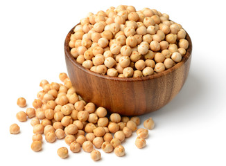 uncooked chickpeas in the wooden bowl