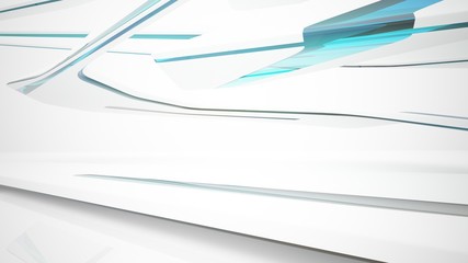 Abstract white and colored gradient glasses interior multilevel public space with window. 3D illustration and rendering.