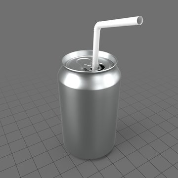 Open soda can with straw