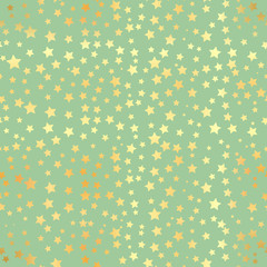 Gold star seamless pattern. Abstract black modern seamless pattern with gold confetti stars. Vector illustration. Shiny background. Texture of gold foil.