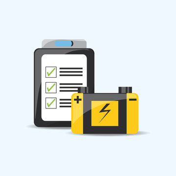 car battery with checklist icon over white background, colorful design vector illustration