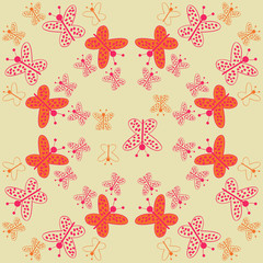 Colored butterfly with ellipses,spot, hole, pattern . Hand drawn.