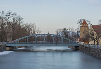 Winter in center of Ceske Budejovice city