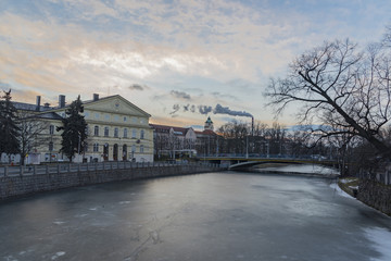 Winter in center of Ceske Budejovice city