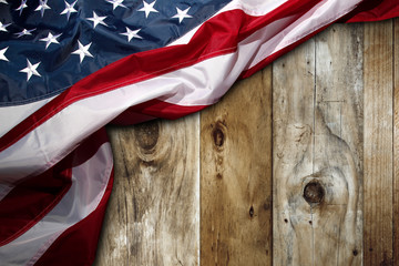 American flag on wooden wall