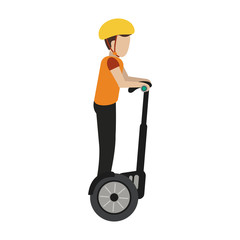 Man with helmet on two wheels electric scooter vector illustration graphic design