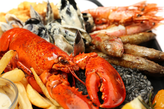 Delicious seafood platter, closeup