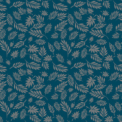 watercolor illustration, seamless pattern of leaves and twigs
gray leaves on a blue background