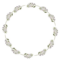 wreath of leaves and twigs green tender colors. illustration of a watercolor