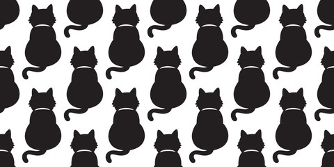 Sewing fabric with cat seamless pattern vector black cat isolated ...