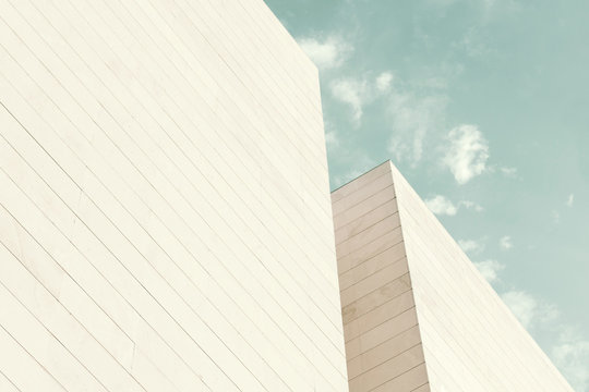 Abstract architecture. Close up of a white building facade.