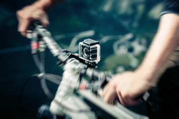 Action Camera Mounted On Mountain Bike