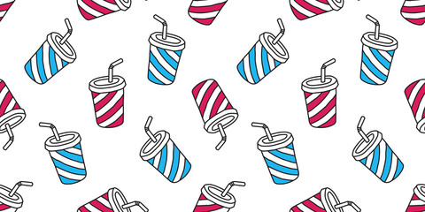 Obraz premium Cup seamless pattern coffee vector tea juice cup isolated wallpaper background blue red