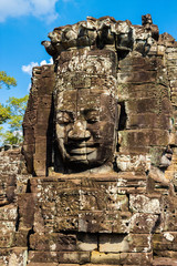 The stone Buddah faces in the Bayon Temple at Angkor Complex, Siem Reap, Cambodia
