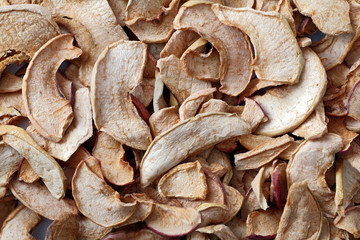 Background of sliced dried apples. Dried fruits.