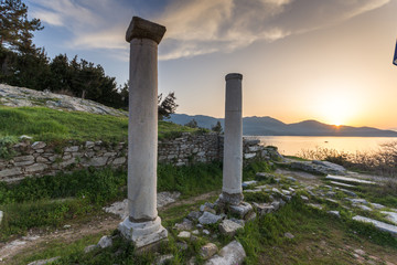 Amazing sunset on Evraiokastro Archaeological Site, Thassos town, East Macedonia and Thrace, Greece 