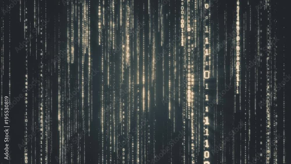 Poster falling binary code in the matrix style in the technological space in dark background