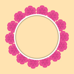 Naklejka premium decorative circular frame with pink tropical flowers over yellow background vector illustration