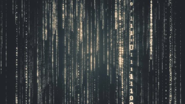 Falling binary code in the matrix style in the technological space in dark background