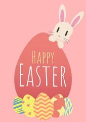 happy easter greeting card with bunny easter and easter egg, happy easter, vector illustration