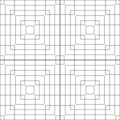 Vector pattern of intersecting and nested squares. A black and white grid layout.