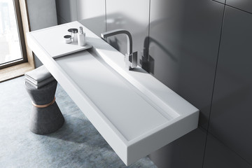 Gray bathroom, sink top view