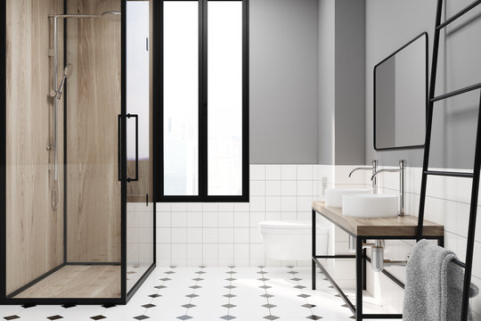 Modern gray bathroom decoration idea, shower