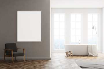 Naklejka na ściany i meble Minimalistic white bathroom, poster, arnchair