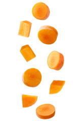  Falling sliced carrot isolated on white