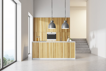 White and wooden loft kitchen