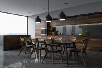 Panoramic kitchen corner, black table