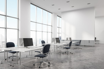 Concrete floor open space office corner