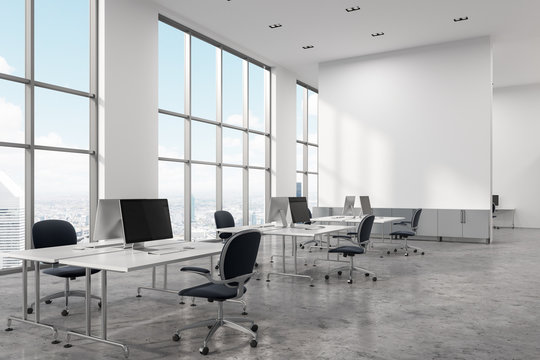 White panoramic office corner, screen