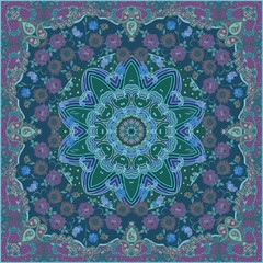 Bandana print with floral and paisley ornament. Indian, persian, turkish, moroccan motives.