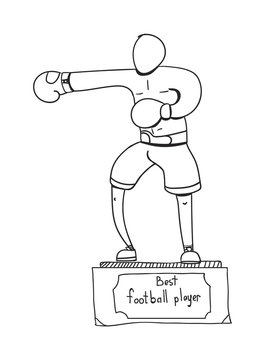 boxer statue, award in sports competitions, a vector image, a flat design, a doodle style,black and white icon