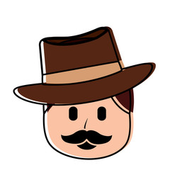 character man face mustache and hat laughing expression vector illustration