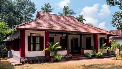 old house in kerala, india  with tiled roof