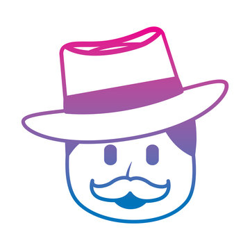 character man face mustache and hat laughing expression vector illustration degraded color image