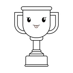 uncolored, kawaii trophy cup over white background vector illustration