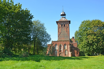 Fototapeta na wymiar Saint Yakov's Lutheran church in summer day. Znamensk, Kaliningrad region