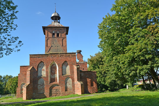 Medieval Lutheran church of Saint Yakov in summer day. Znamensk, Kaliningrad region