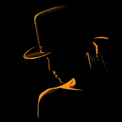 Woman with hat silhouette in backlight.