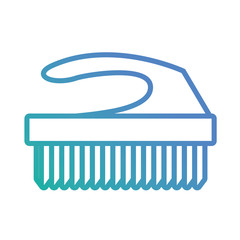flat line blue house cleaning brush with handle over white background vector illustration