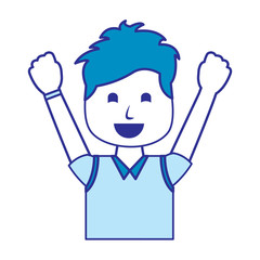 portrait happy man with vest clothes raised hands vector illustration blue image