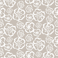 Tender grey sketch simple flower vector pattern.